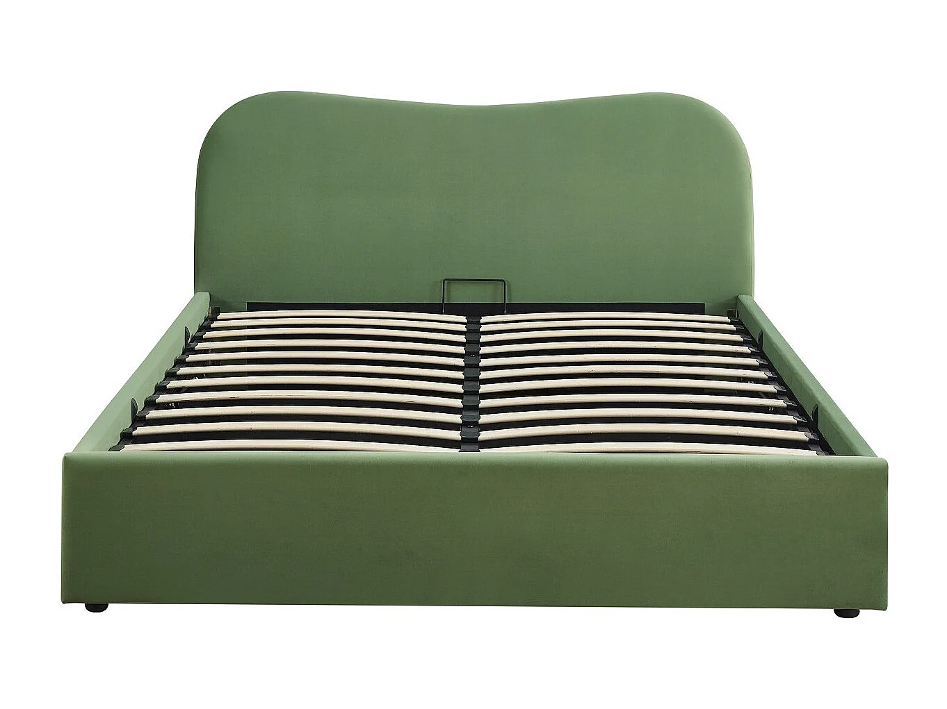 Lit coffre adulte 140x190 cm avec tête de lit matelassée en velours vert clair - Suzon
