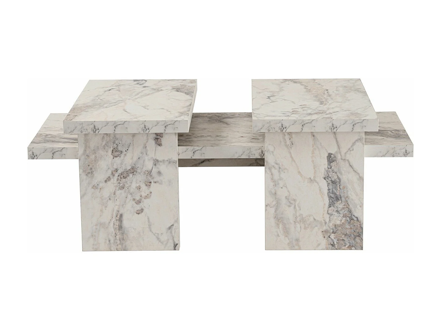 Ensemble table basse et 2 bouts de canapés gigognes Bernin Bois Effet marbre