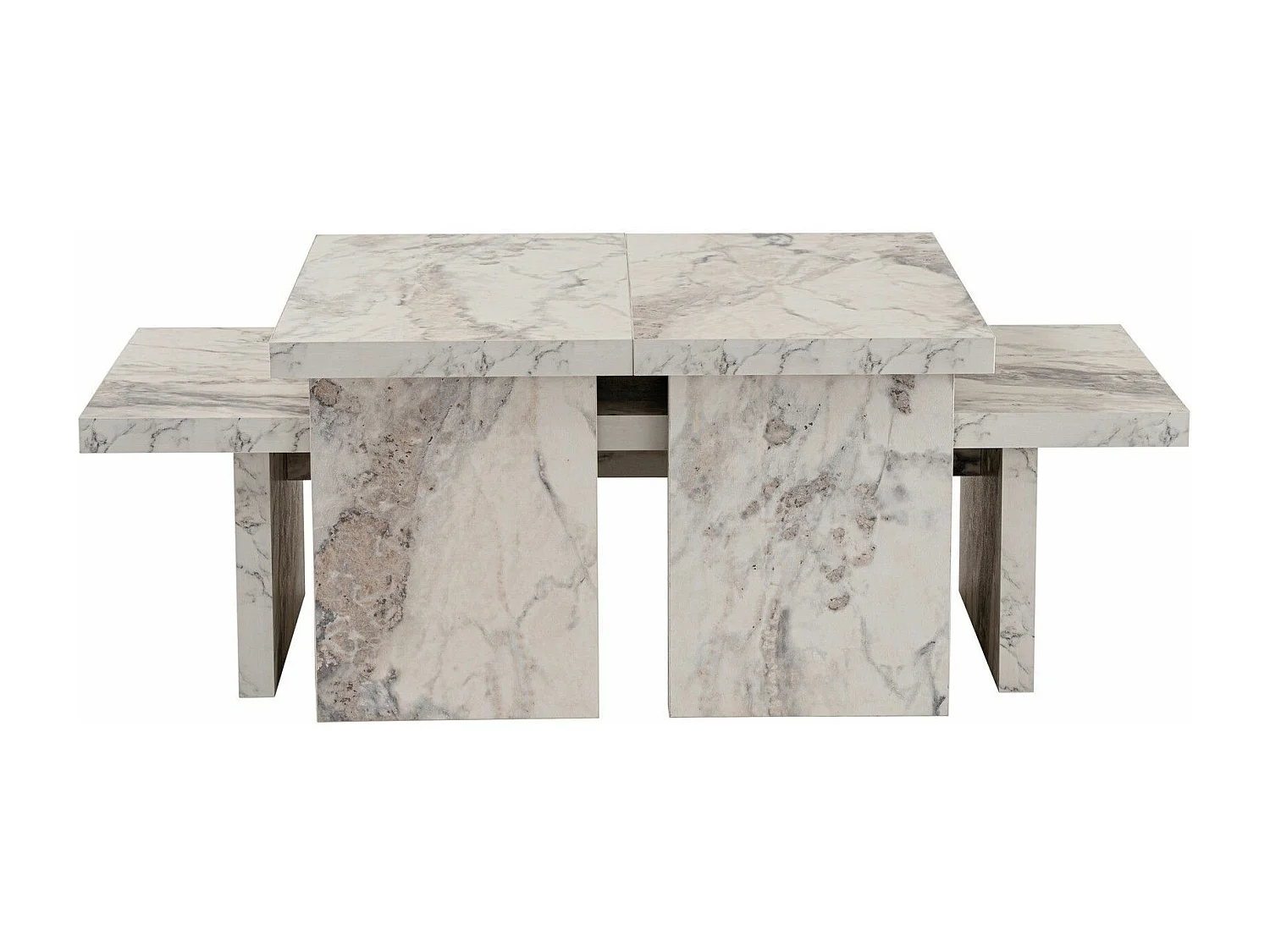 Ensemble table basse et 2 bouts de canapés gigognes Bernin Bois Effet marbre