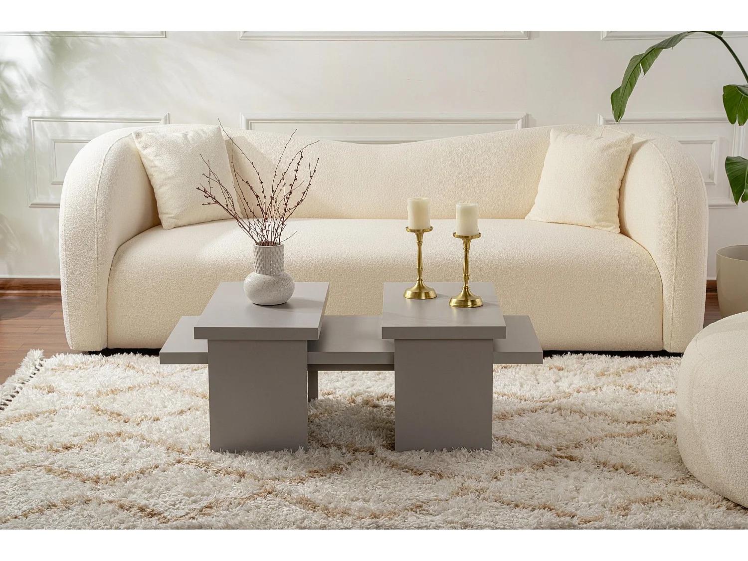 Ensemble table basse et 2 bouts de canapés gigognes Bernin Bois Gris