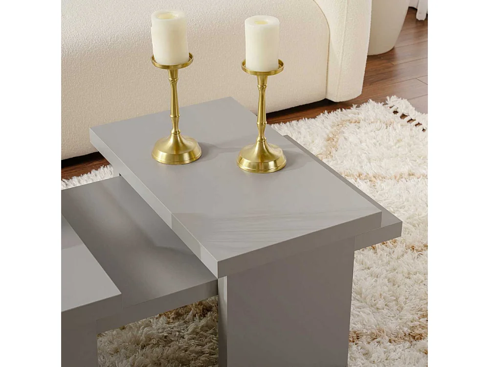 Ensemble table basse et 2 bouts de canapés gigognes Bernin Bois Gris