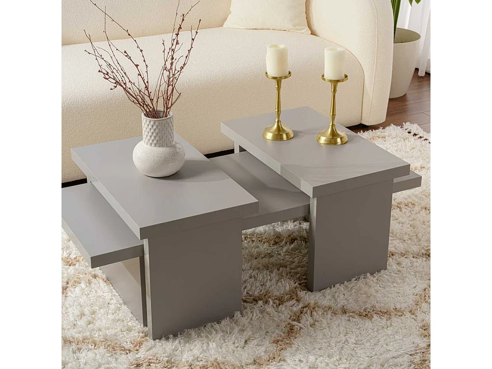 Ensemble table basse et 2 bouts de canapés gigognes Bernin Bois Gris