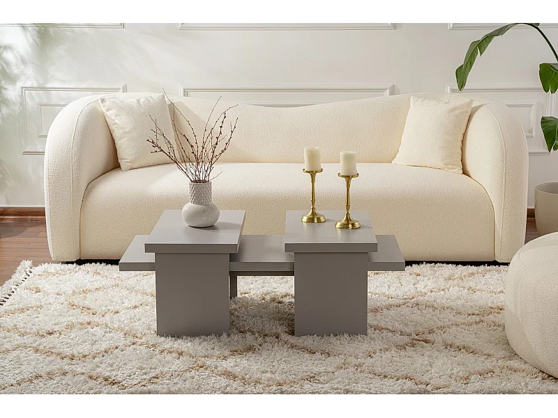 Ensemble table basse et 2 bouts de canapés gigognes Bernin Bois Gris