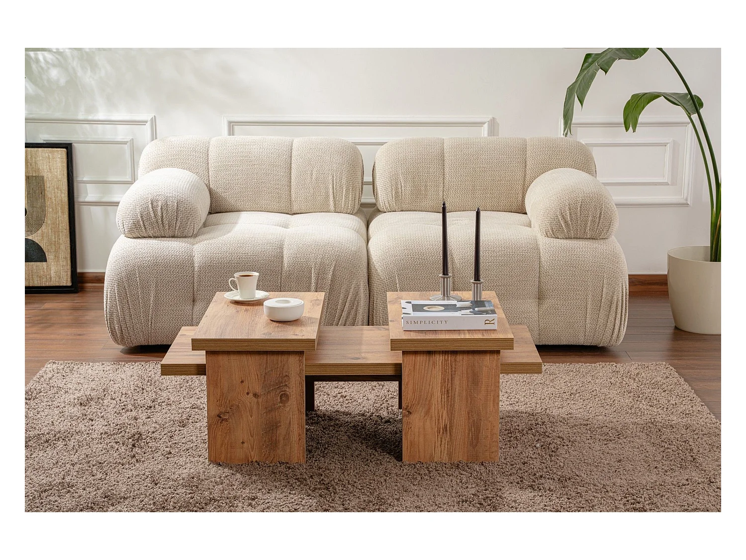 Ensemble table basse et 2 bouts de canapés gigognes Bernin Bois clair