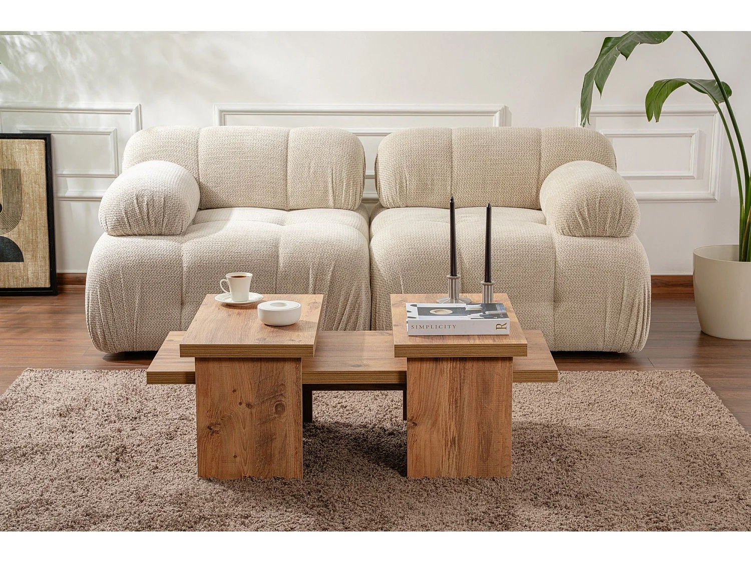 Ensemble table basse et 2 bouts de canapés gigognes Bernin Bois clair