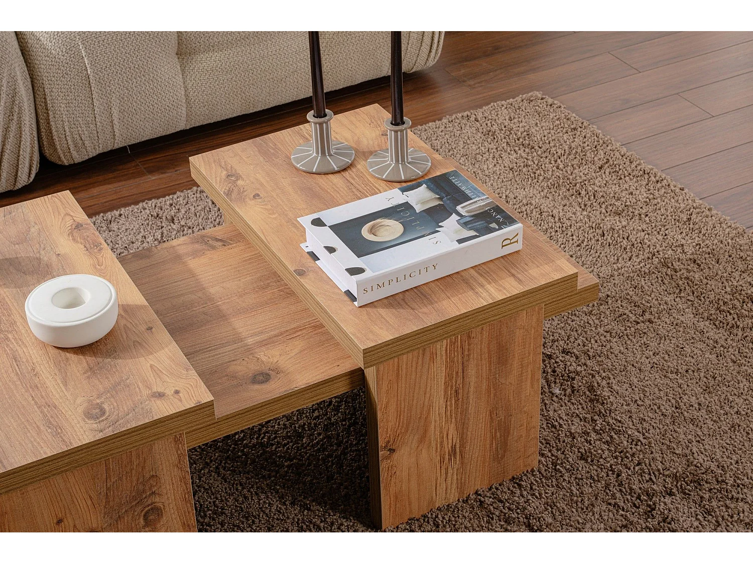 Ensemble table basse et 2 bouts de canapés gigognes Bernin Bois clair