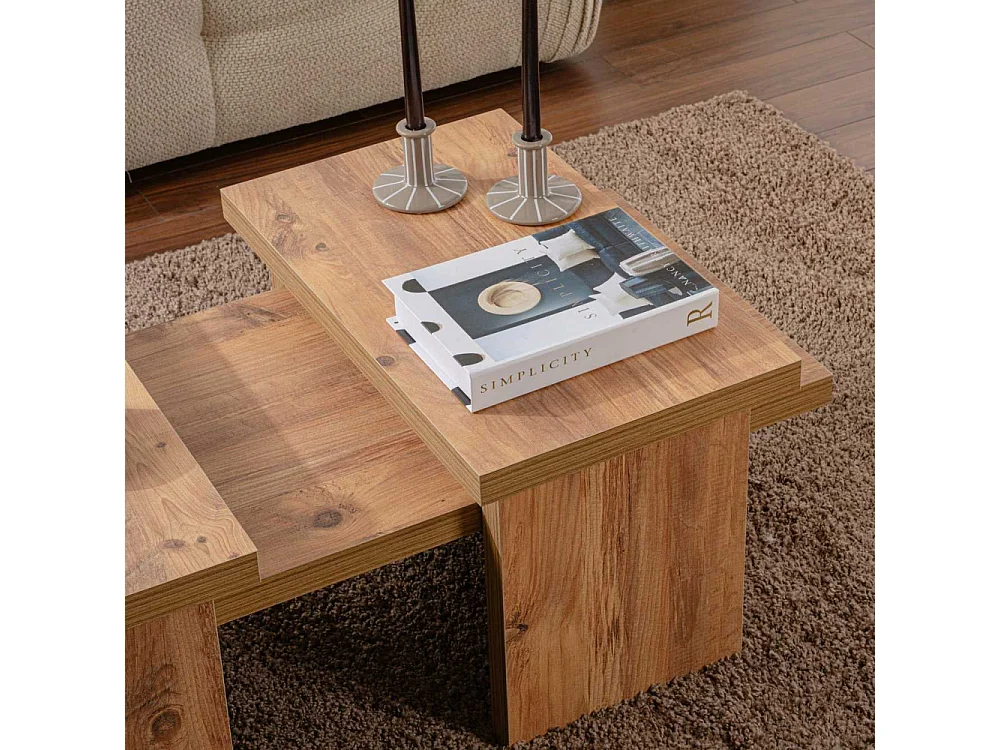 Ensemble table basse et 2 bouts de canapés gigognes Bernin Bois clair