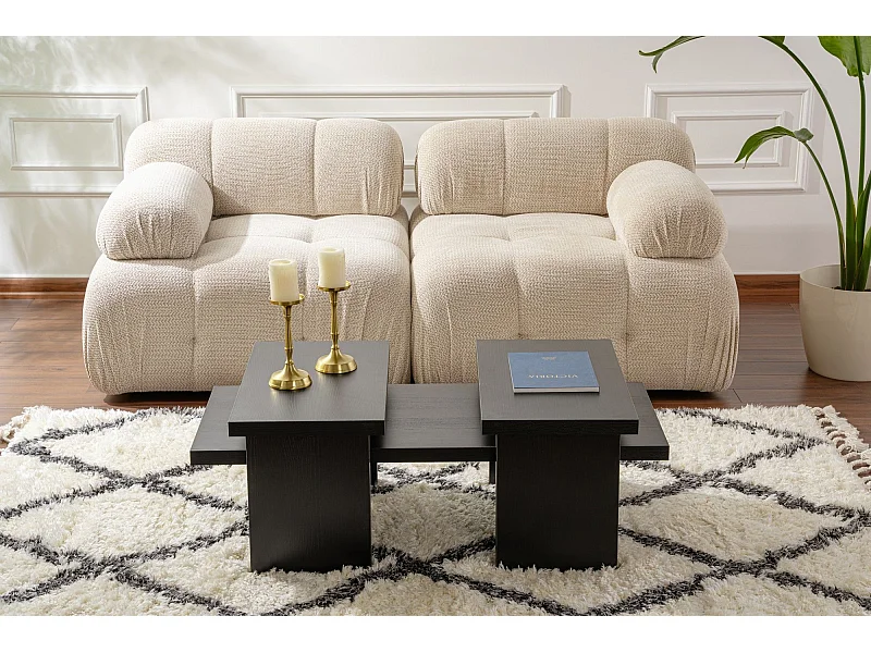 Ensemble table basse et 2 bouts de canapés gigognes Bernin Bois Noir