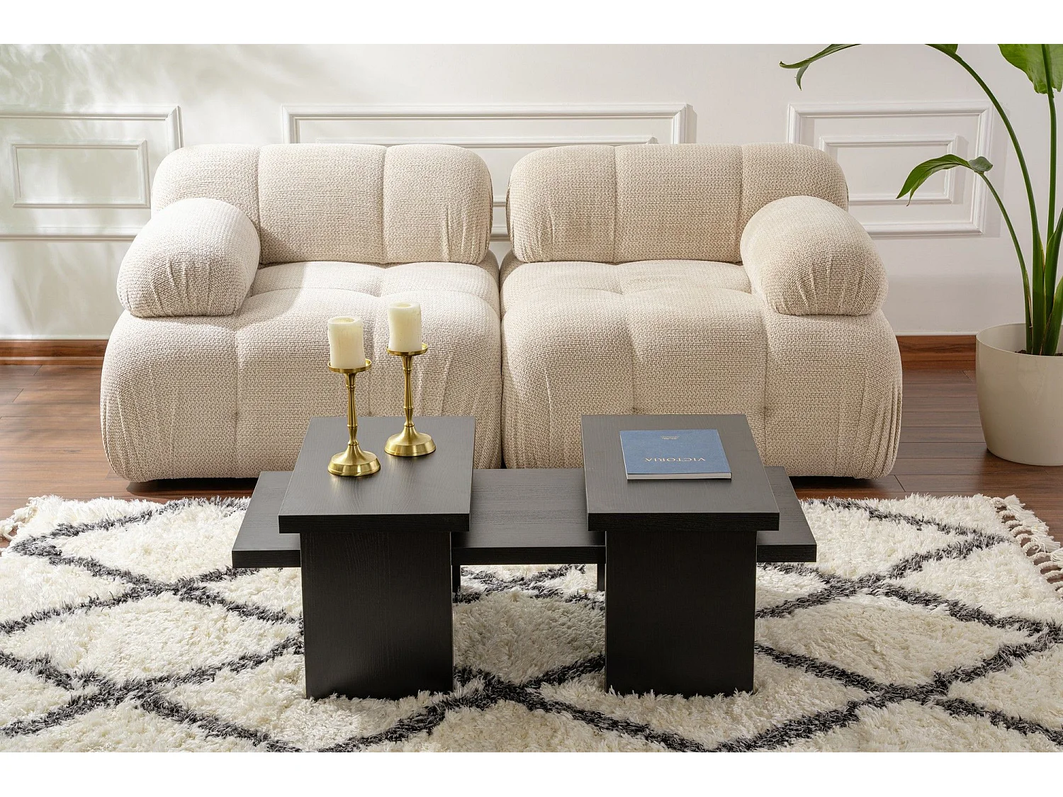 Ensemble table basse et 2 bouts de canapés gigognes Bernin Bois Noir