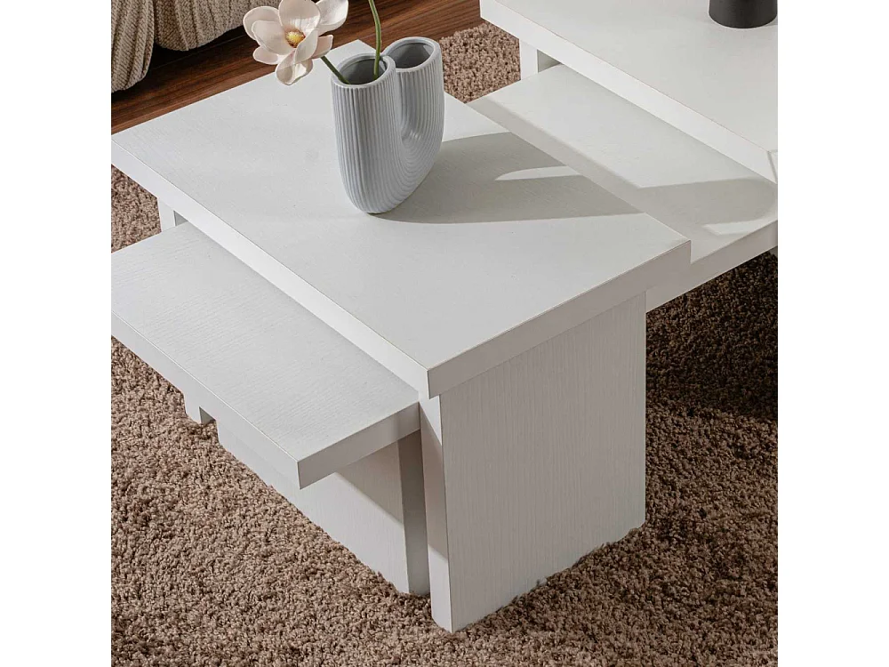 Ensemble table basse et 2 bouts de canapés gigognes Bernin Bois Blanc