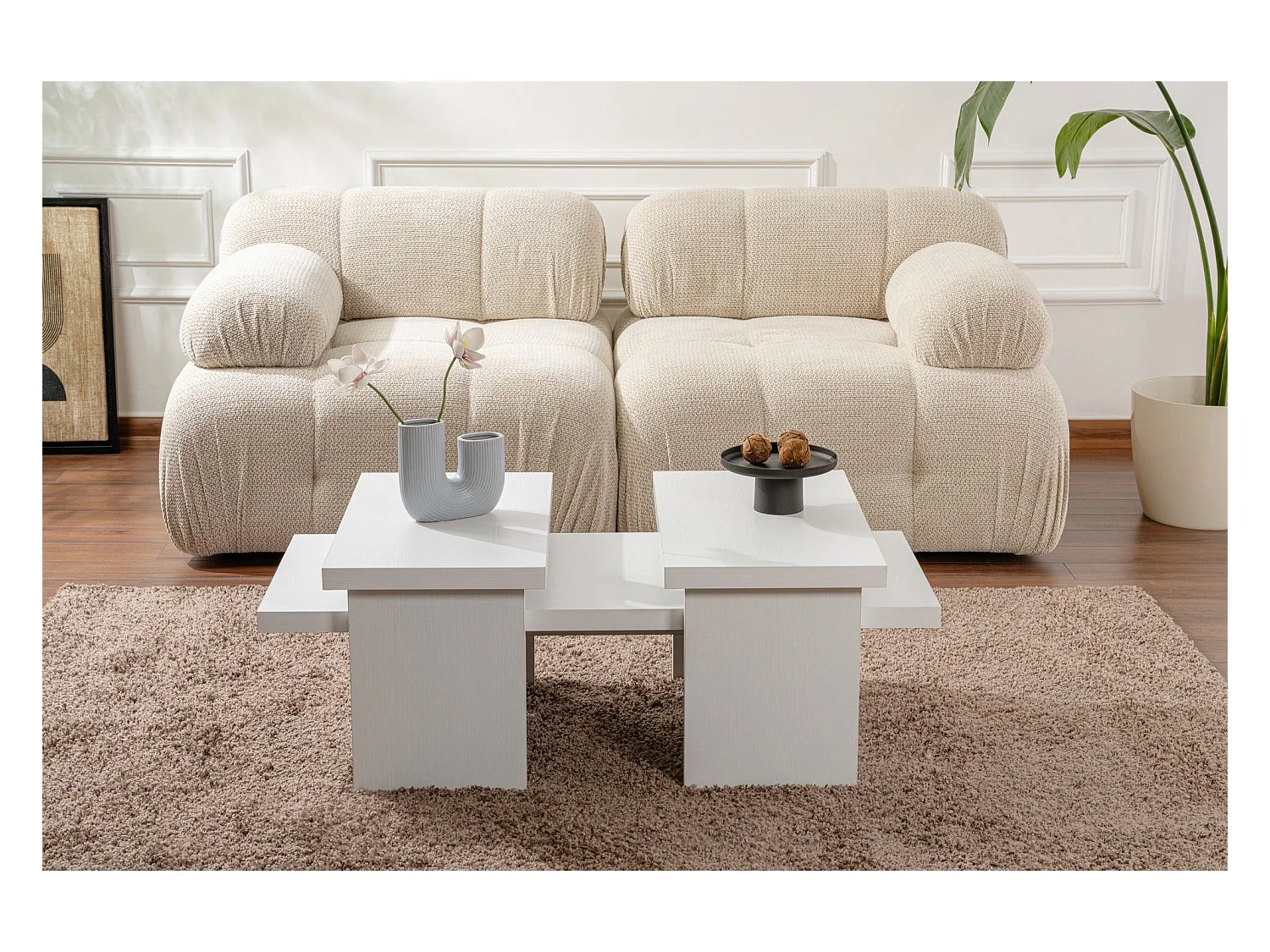 Ensemble table basse et 2 bouts de canapés gigognes Bernin Bois Blanc