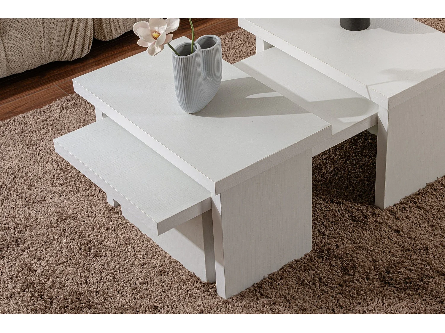 Ensemble table basse et 2 bouts de canapés gigognes Bernin Bois Blanc