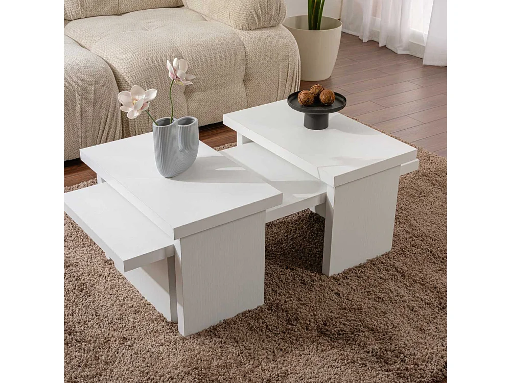Ensemble table basse et 2 bouts de canapés gigognes Bernin Bois Blanc