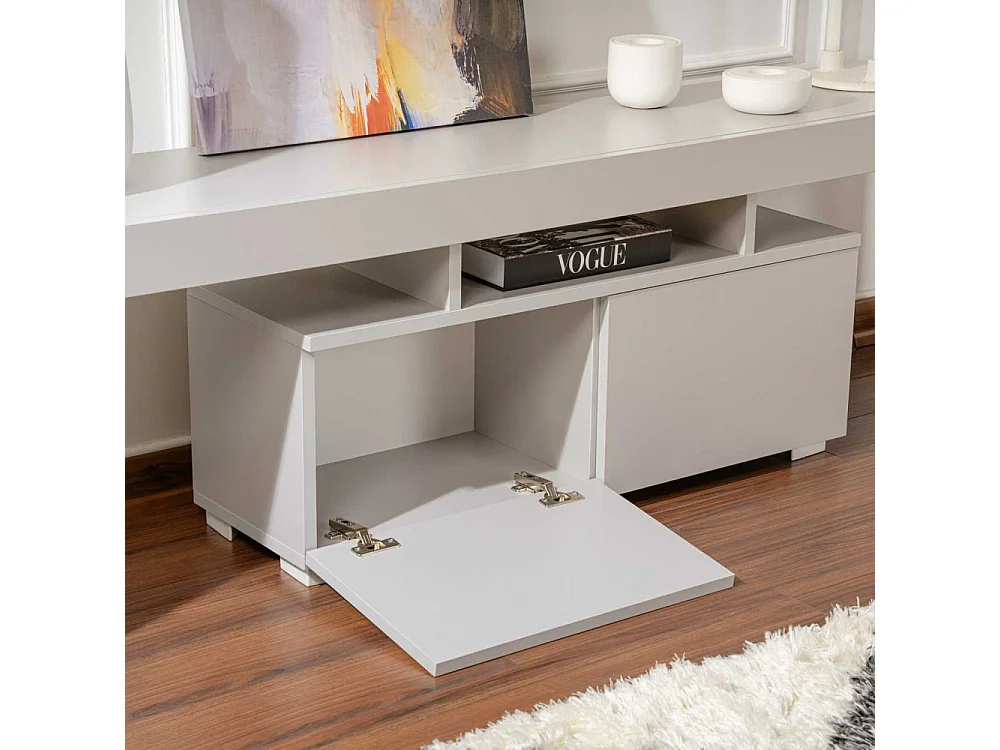Eleganter grauer TV-Ständer, 180 cm breit, 50 cm hoch, 31,3 cm tief | 100 % melaminbeschichtete Spanplatte, 18 mm stark | Perfekt für moderne Wohnzimmer