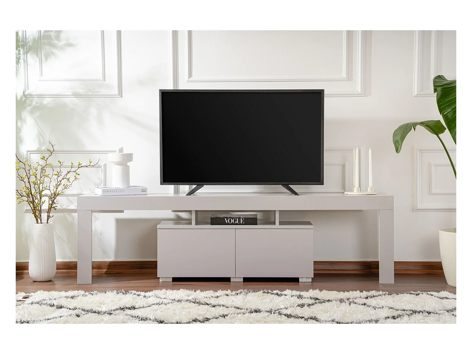 Meuble tv moderne 2 portes L180cm Diapazon Gris perle