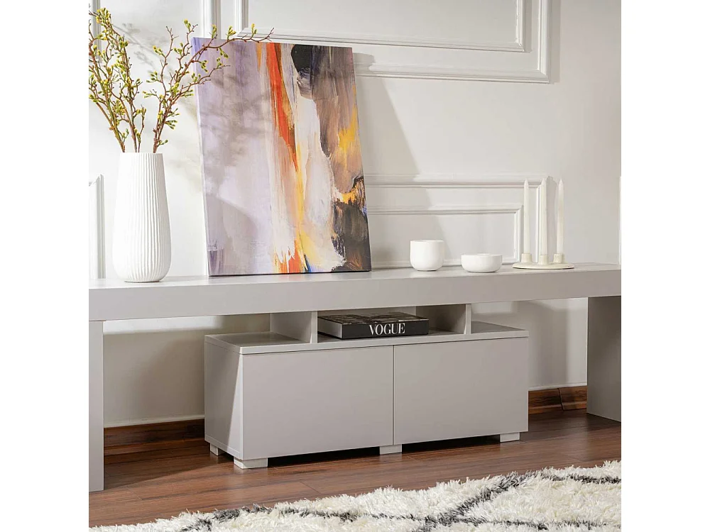 Meuble tv moderne 2 portes L180cm Diapazon Gris perle