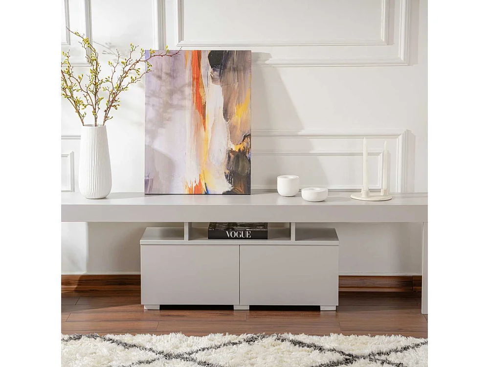 Meuble tv moderne 2 portes L180cm Diapazon Gris perle