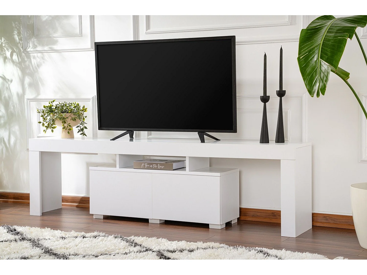 Meuble tv moderne 2 portes L180cm Diapazon Blanc