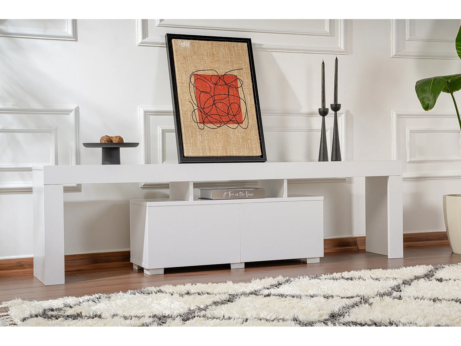 Meuble tv moderne 2 portes L180cm Diapazon Blanc