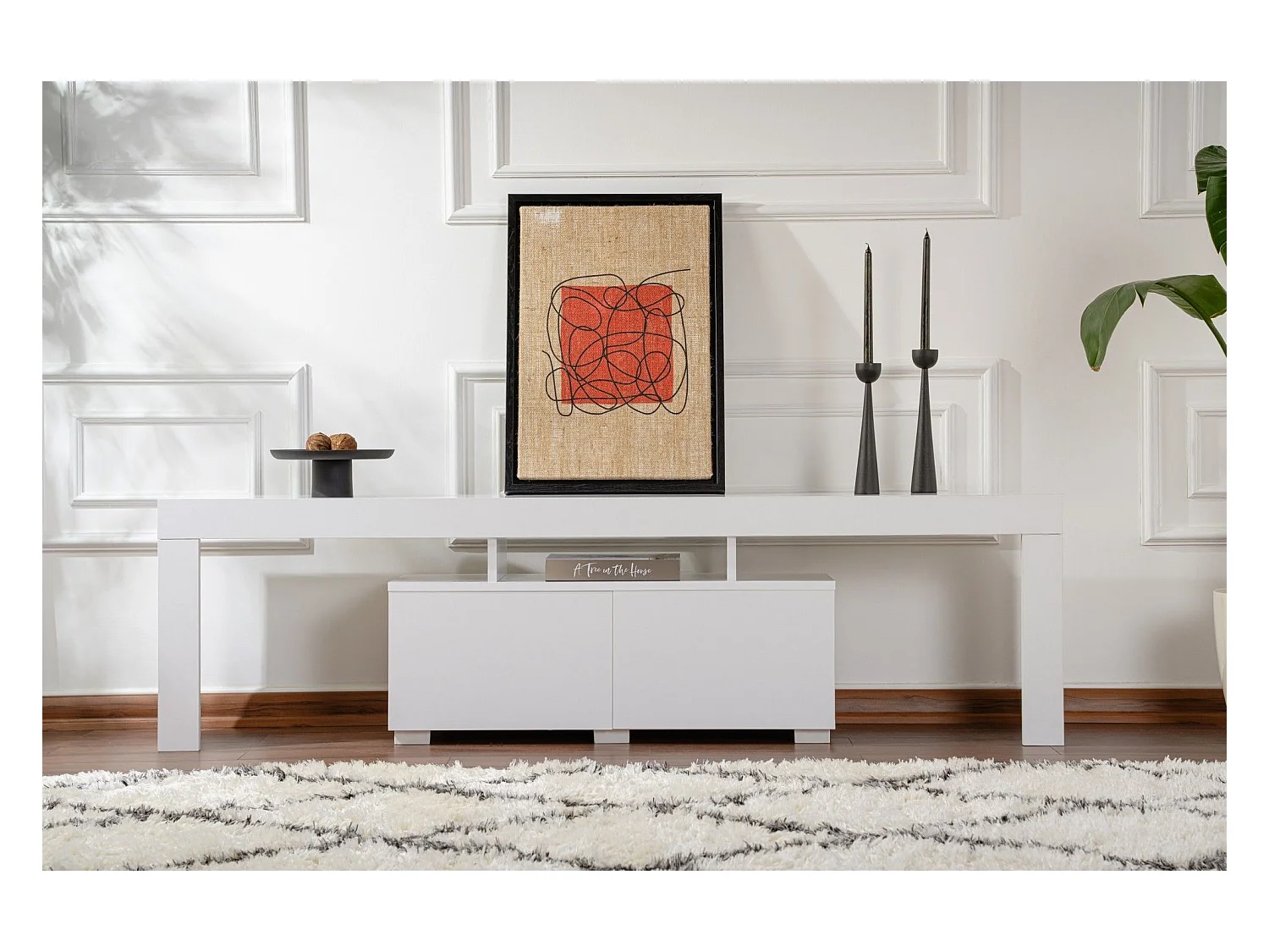 Meuble tv moderne 2 portes L180cm Diapazon Blanc