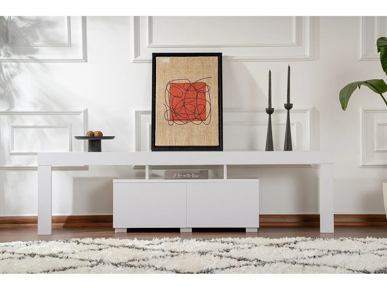 Meuble tv moderne 2 portes L180cm Diapazon Blanc