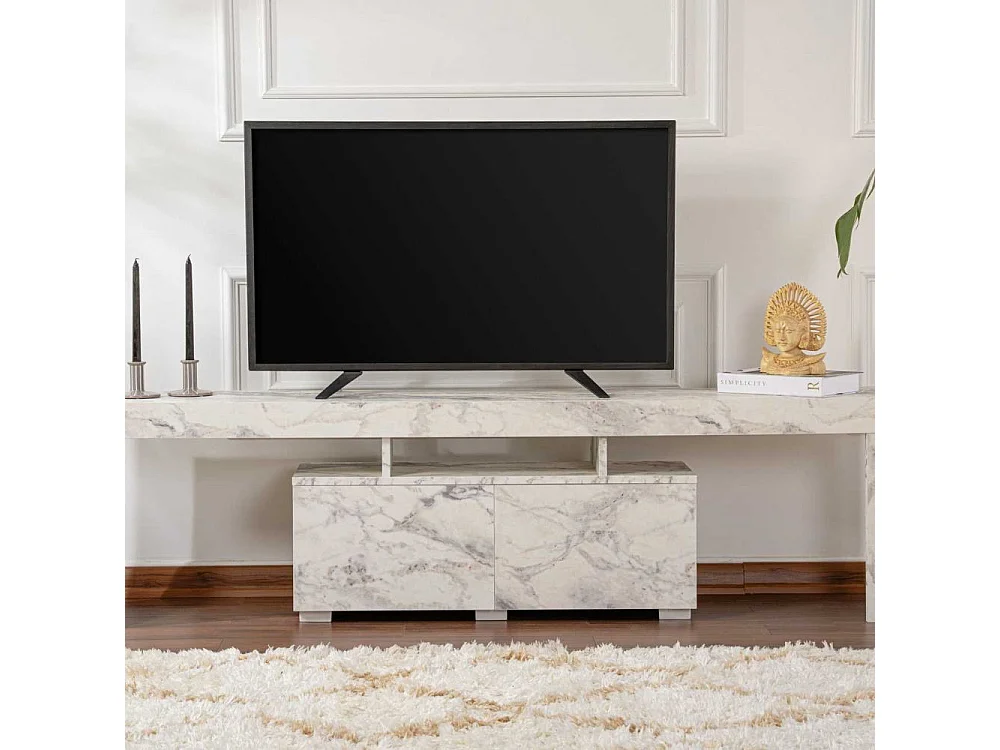 Meuble tv moderne 2 portes L180cm Diapazon Blanc