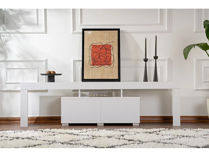 Meuble tv moderne 2 portes L180cm Diapazon Blanc