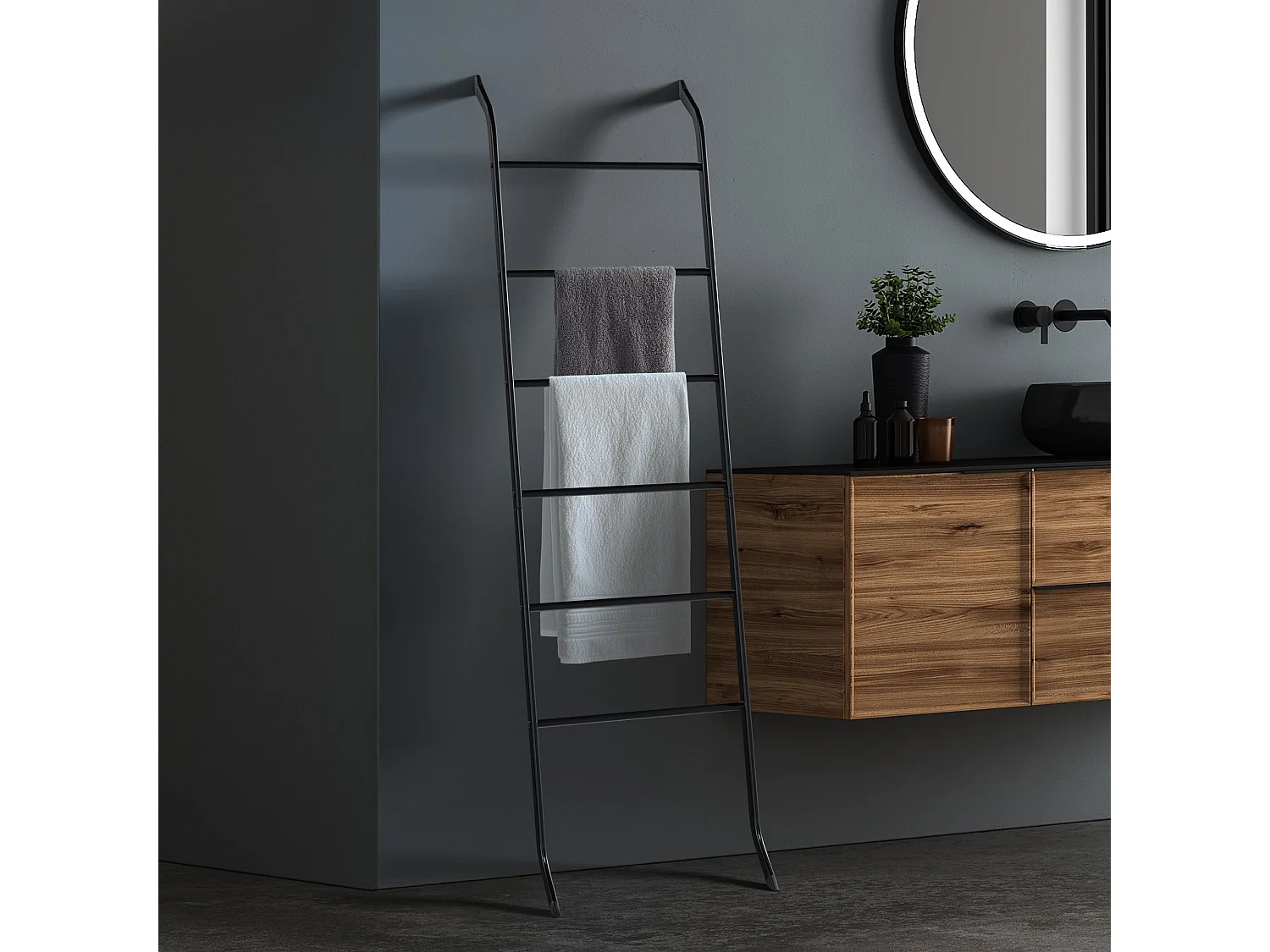 Porte-serviettes - Métal - 46 x 15 x 147cm - Noir - Elkin