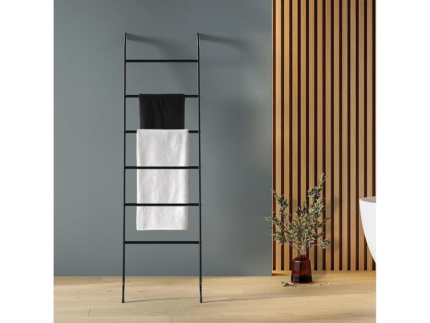 Porte-serviettes - Métal - 46 x 15 x 147cm - Noir - Elkin