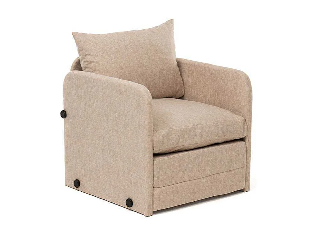 Sillón-cama moderno – 68 x 70 x 66 cm – Beige – Metal y tela de lino