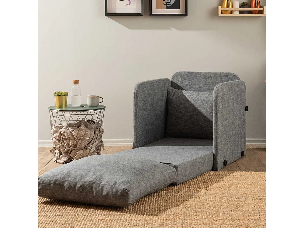 Sillón-cama 1 plaza – 68 cm x 70 cm x 66 cm – Gris claro – Metal y Textil