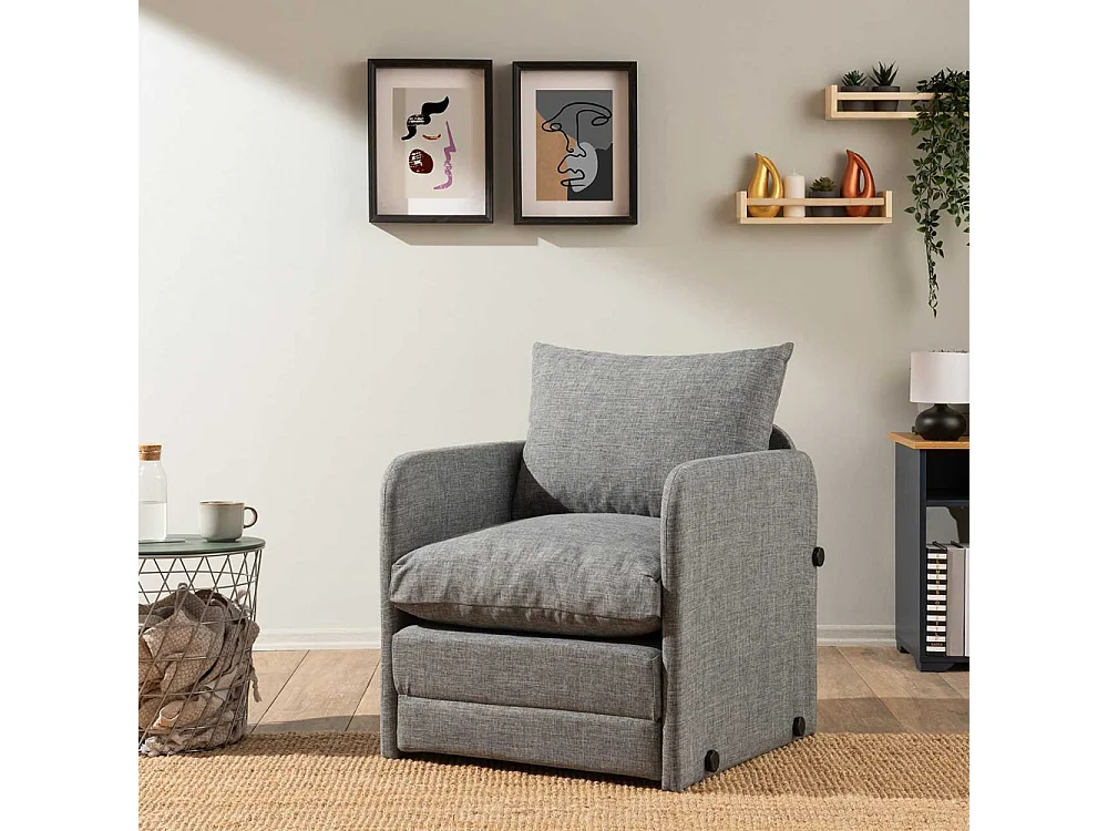 Sillón-cama 1 plaza – 68 cm x 70 cm x 66 cm – Gris claro – Metal y Textil