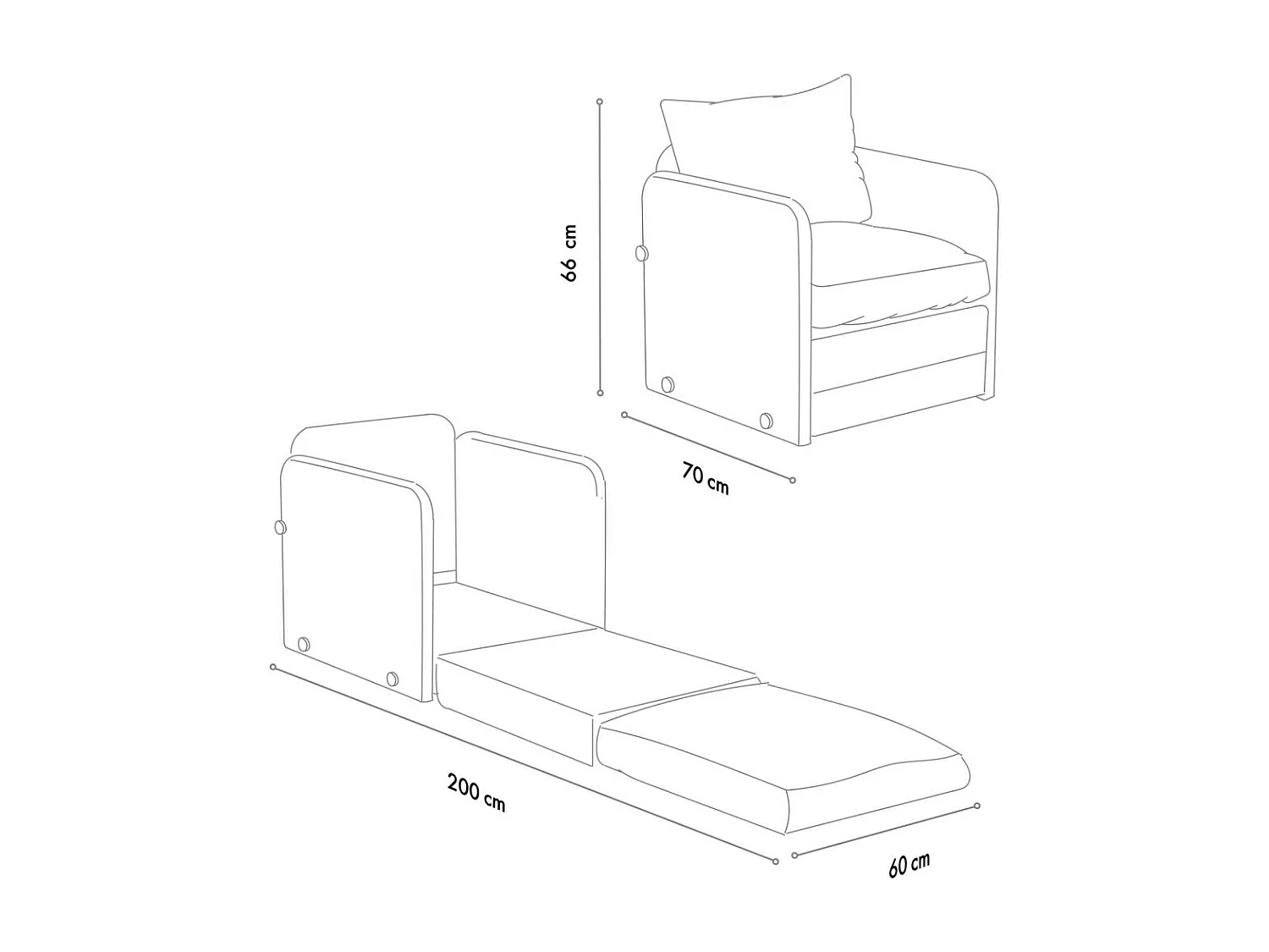 Poltrona-cama de 1 lugar – 68 cm x 70 cm x 66 cm – Cinza – Metal e Poliéster