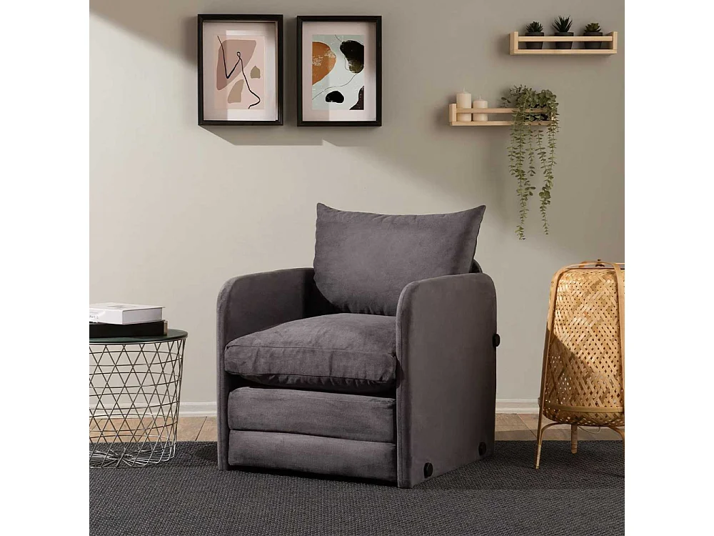 Poltrona-cama de 1 lugar – 68 cm x 70 cm x 66 cm – Cinza – Metal e Poliéster