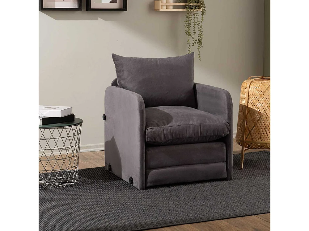 Poltrona-cama de 1 lugar – 68 cm x 70 cm x 66 cm – Cinza – Metal e Poliéster