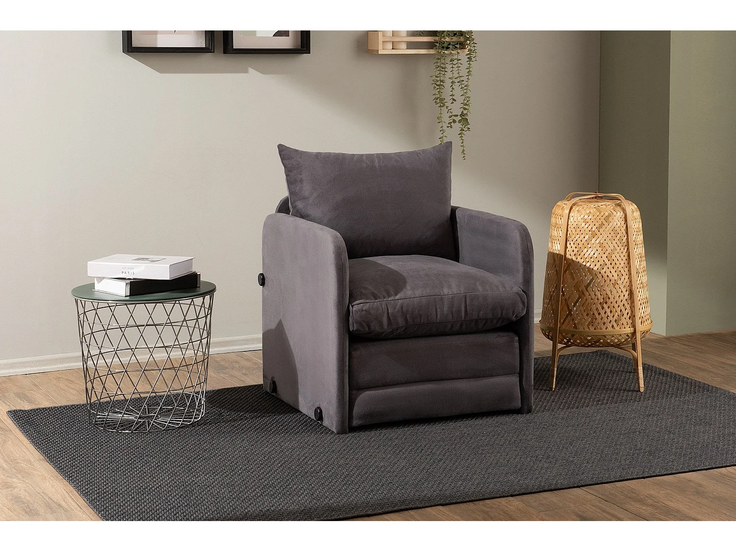 Poltrona-cama de 1 lugar – 68 cm x 70 cm x 66 cm – Cinza – Metal e Poliéster