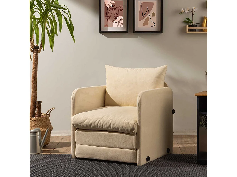 Sillón cama de 1 plaza – 68 cm x 70 cm x 66 cm – Crema – Metal y poliéster