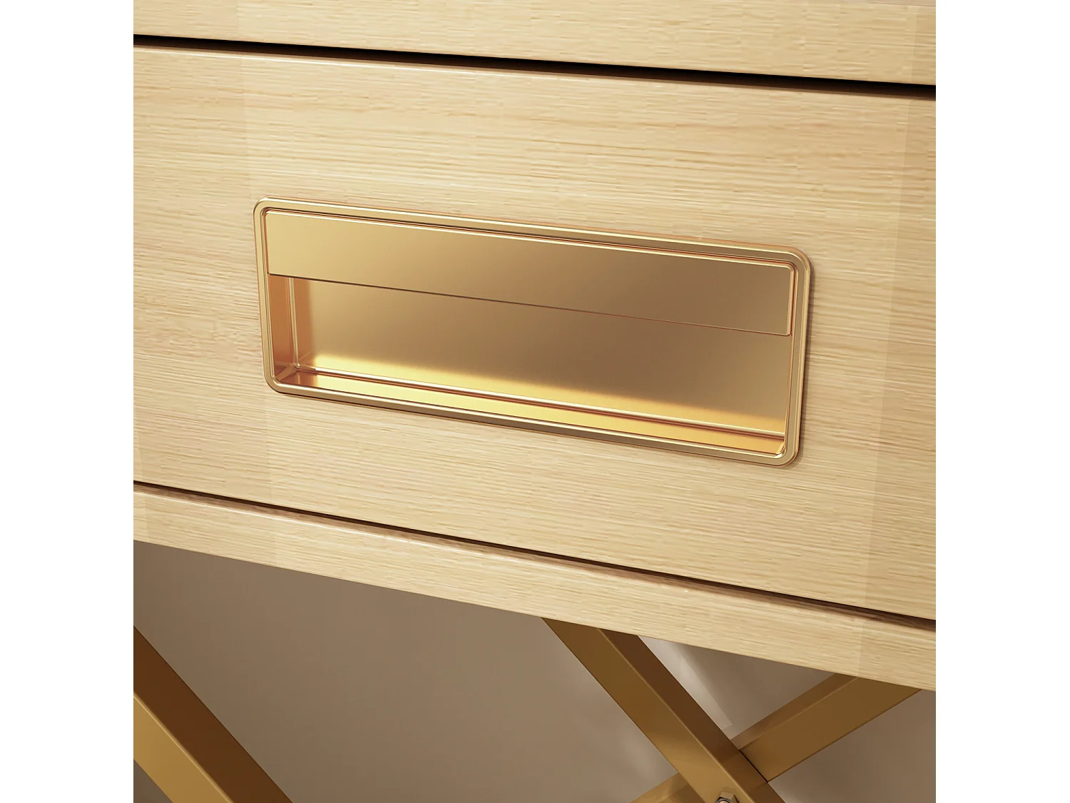 Table de Chevet avec Tiroir, Bout de Canapé  avec Pieds Dorés, Chambre Salon,  48x30x60cm,  Chêne