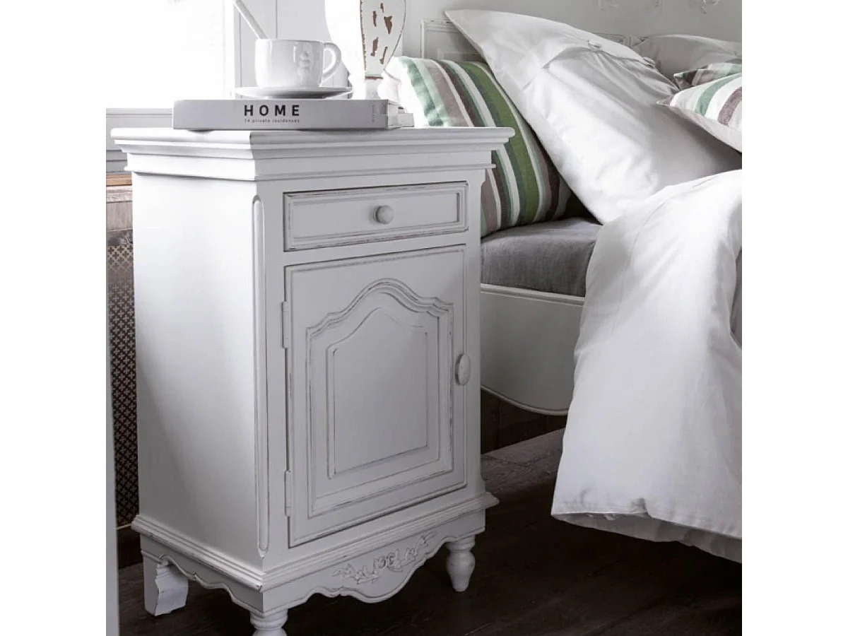 Table de chevet 1 porte charnière gauche MDF Blanc - Romance Interior's