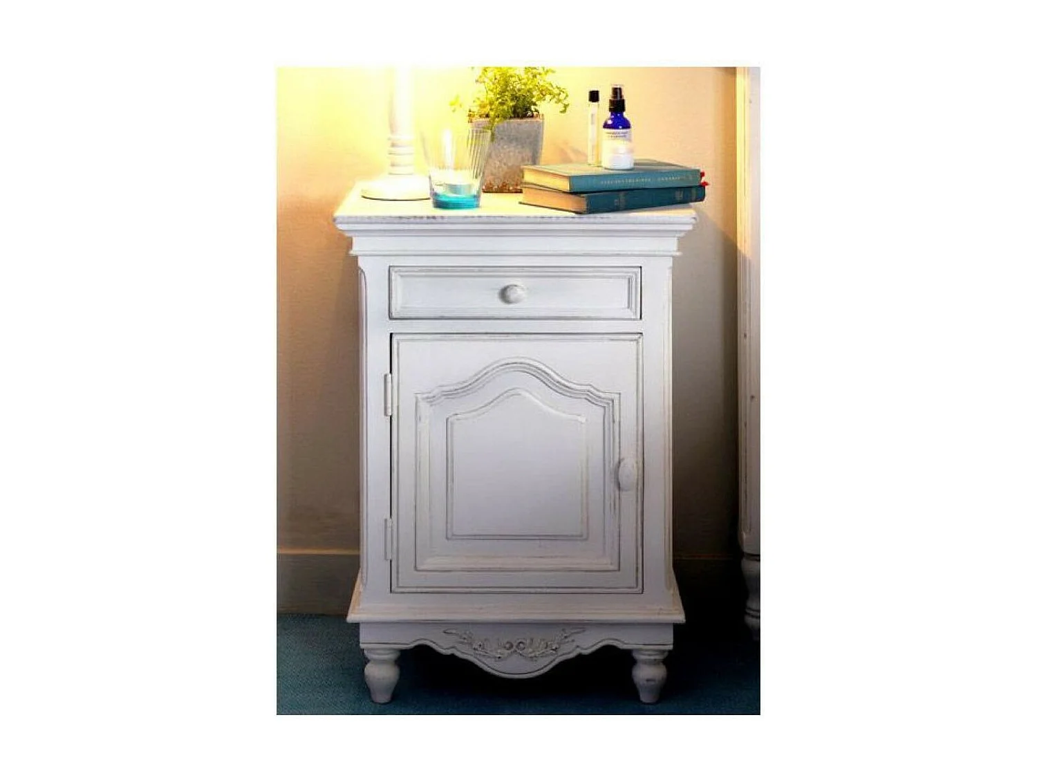 Table de chevet 1 porte charnière gauche MDF Blanc - Romance Interior's