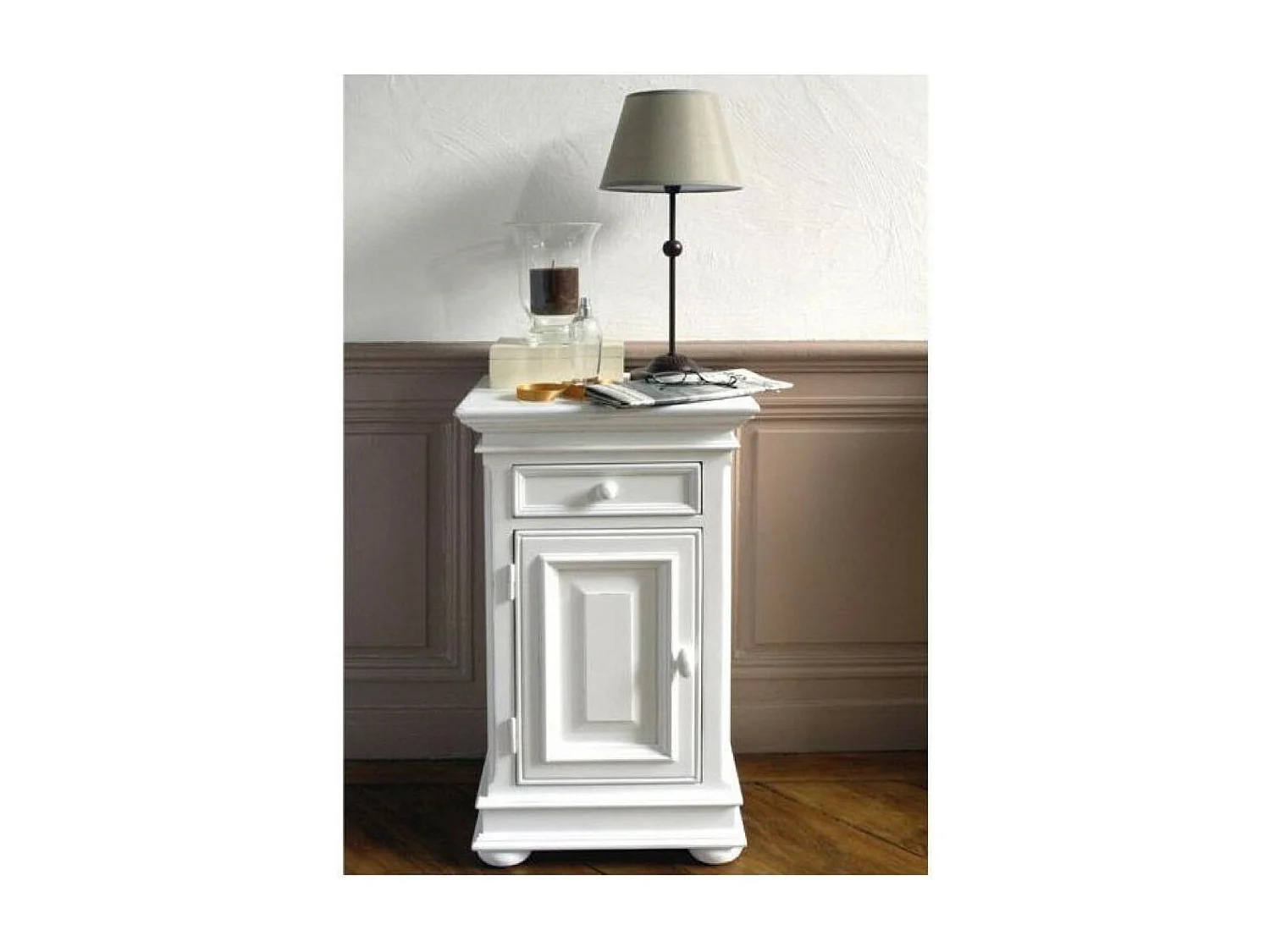 Table de chevet 1 porte MDF Blanc - Harmonie Interior's