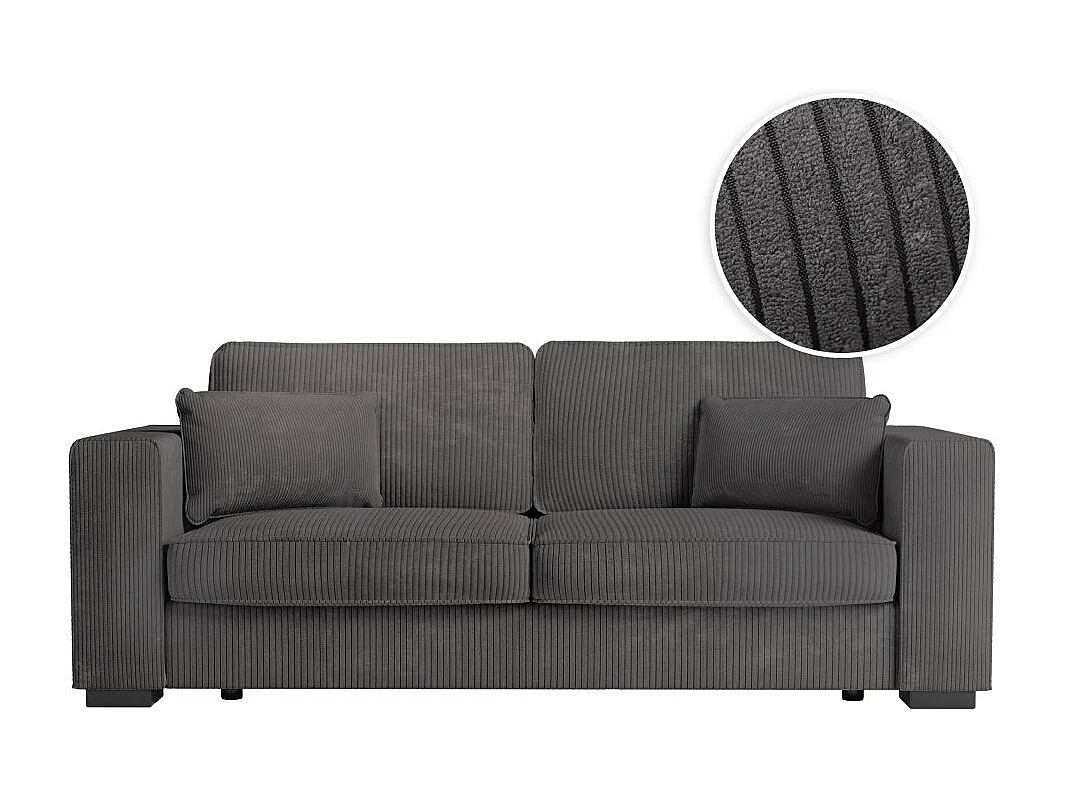 Canapé droit fixe 3 places Belami en velours côtelé - Gris anthracite - L231 x P93 x H86cm - Loungitude