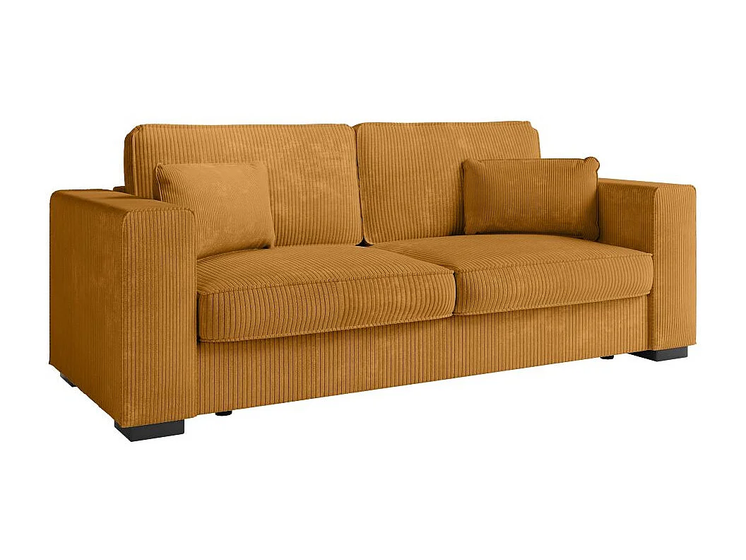 Canapé droit fixe 3 places Belami en velours côtelé - Jaune - L231 x P93 x H86cm - Loungitude