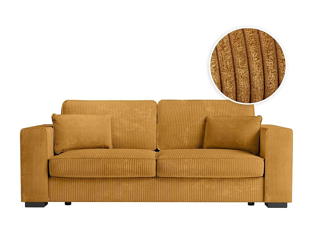 Canapé droit fixe 3 places Belami en velours côtelé - Jaune - L231 x P93 x H86cm - Loungitude