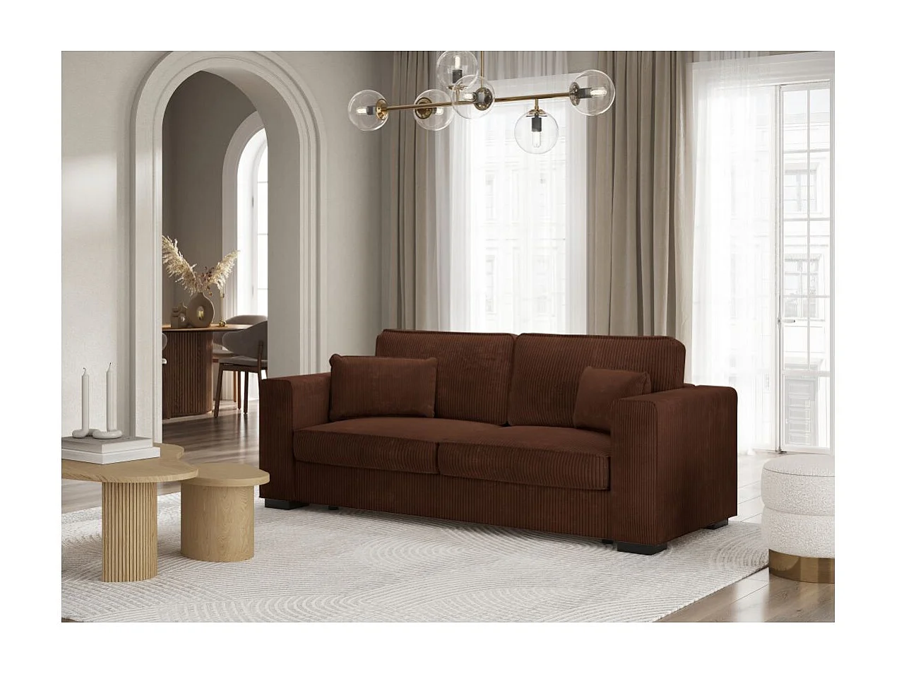 Canapé droit fixe 3 places Belami en velours côtelé - Marron - L231 x P93 x H86cm - Loungitude