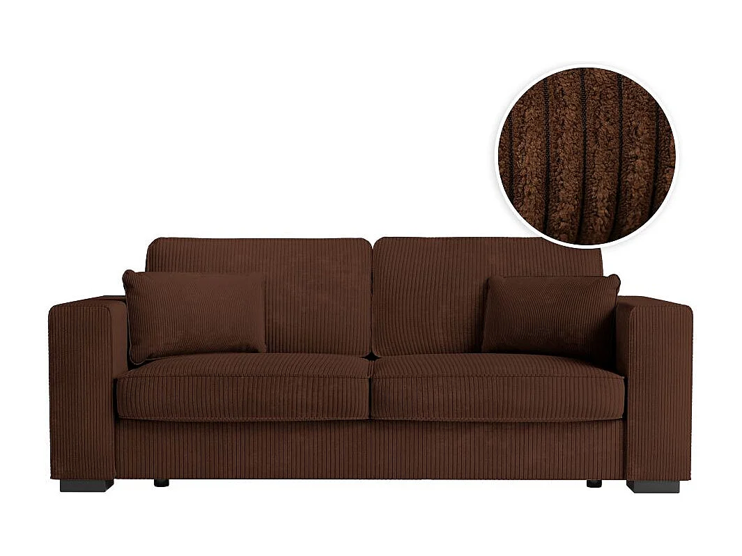 Canapé droit fixe 3 places Belami en velours côtelé - Marron - L231 x P93 x H86cm - Loungitude