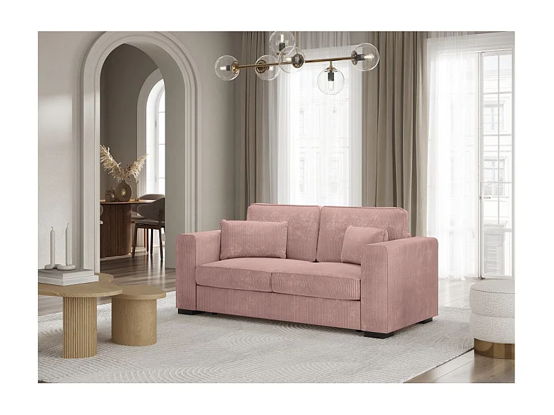 Canapé droit fixe 2 places Belami en velours côtelé - Rose - L181 x P93 x H86cm - Loungitude