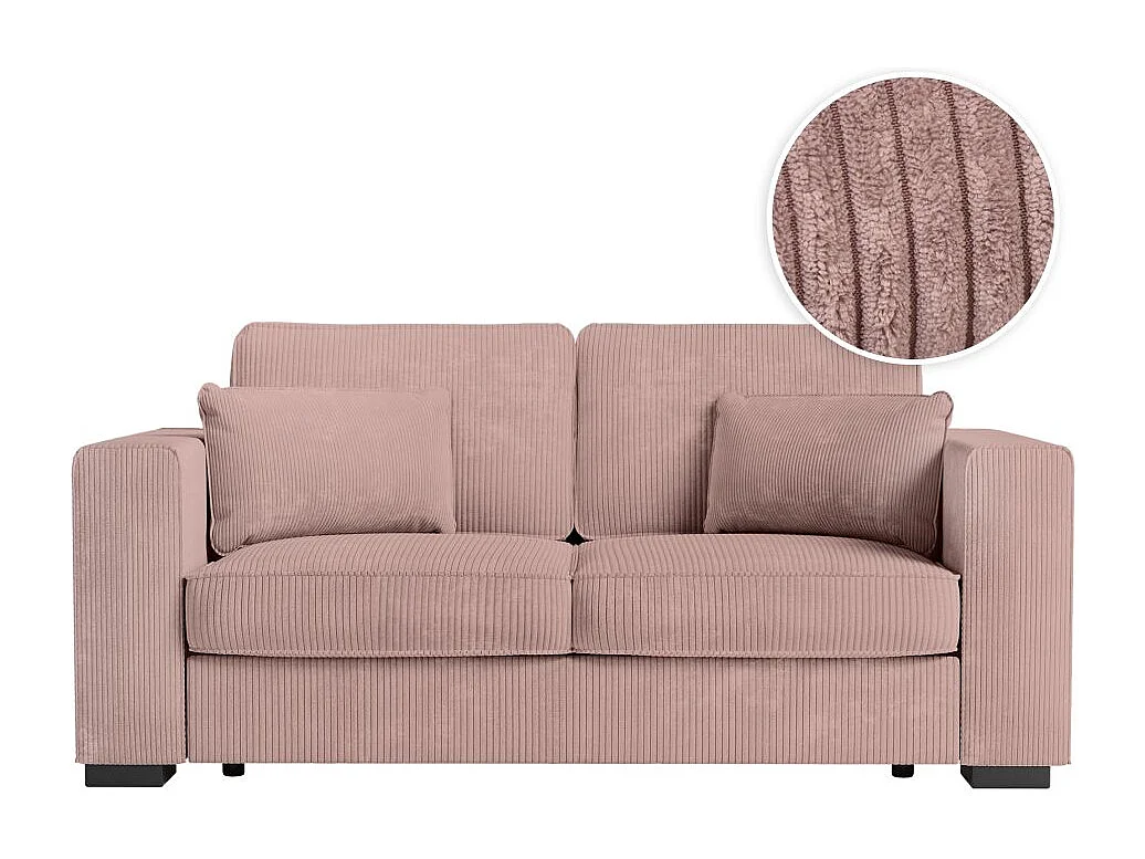 Canapé droit fixe 2 places Belami en velours côtelé - Rose - L181 x P93 x H86cm - Loungitude