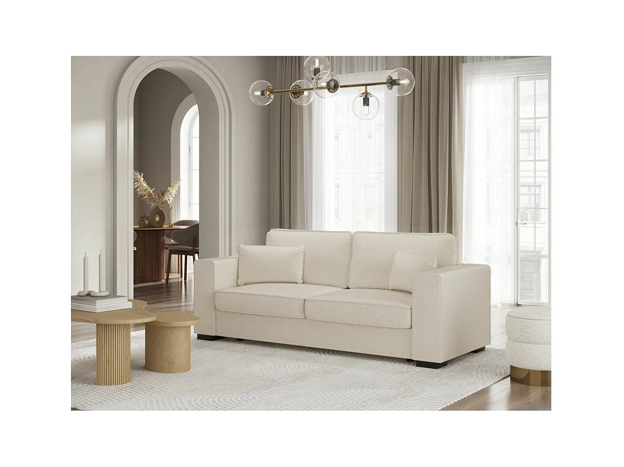Canapé droit fixe 3 places Belami en tissu - Beige - L231 x P93 x H86cm - Loungitude