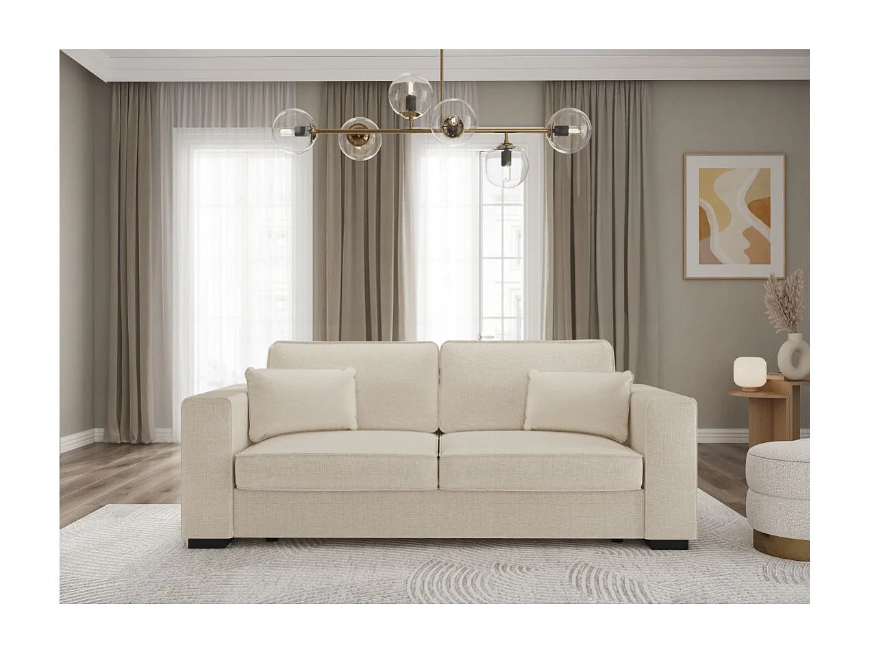 Canapé droit fixe 3 places Belami en tissu - Beige - L231 x P93 x H86cm - Loungitude